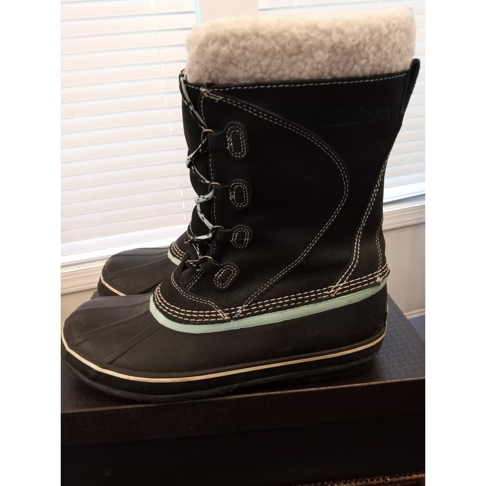 LL Bean Womens Snow Boots Size 9 M Charcoal Suede Lace Up Rubber Felt Lined